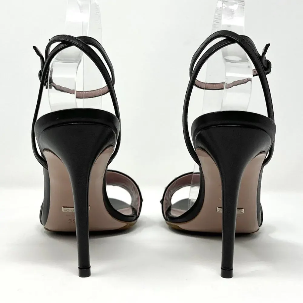 Gucci Sandals Black Leather Studded Ankle Strap Heels EU 39.5 / US 9.5 High Heel